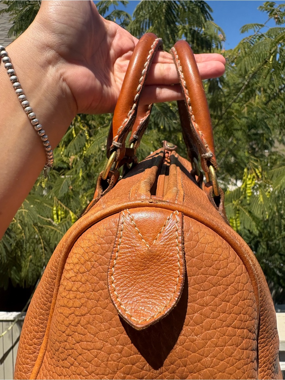 RARE VINTAGE Dooney and Bourke Brown Leather Bowler Bag\ Satchel English Tan - Picture 8 of 16